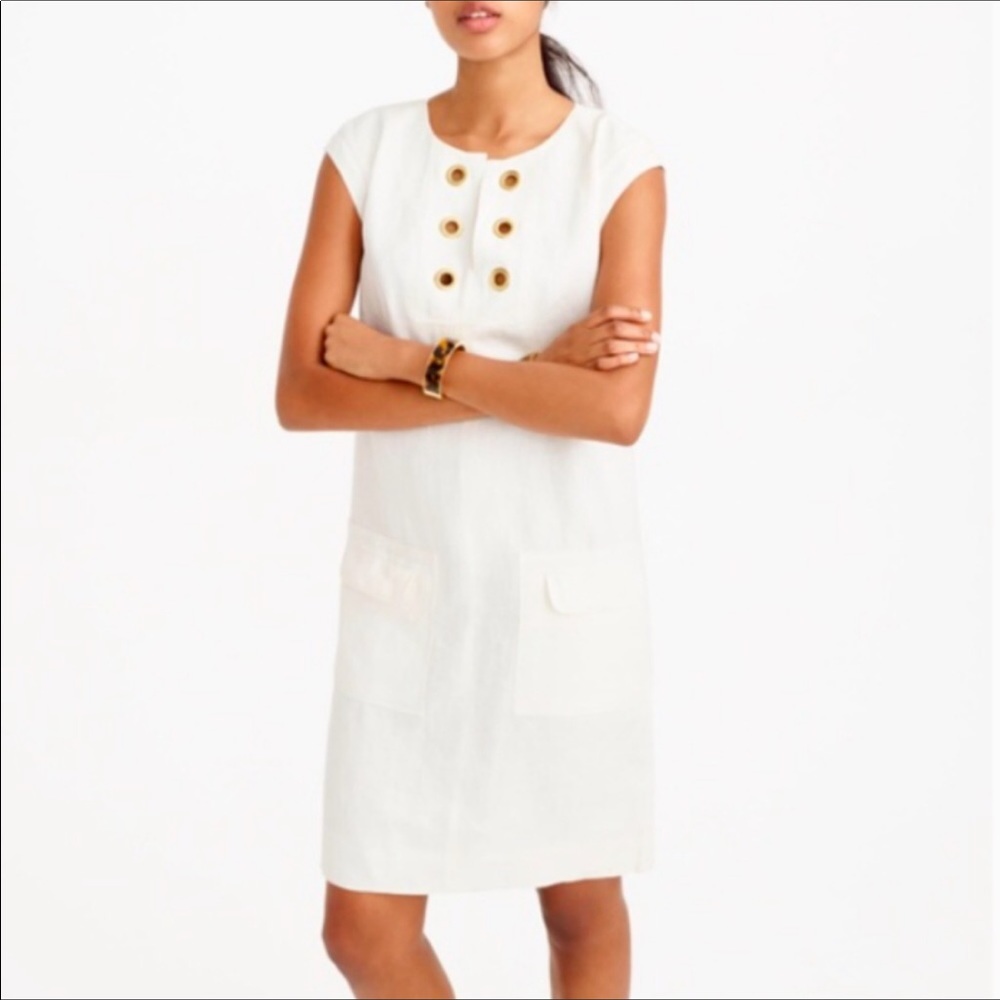 JCrew White Linen Shift Dress with Grommets F1836